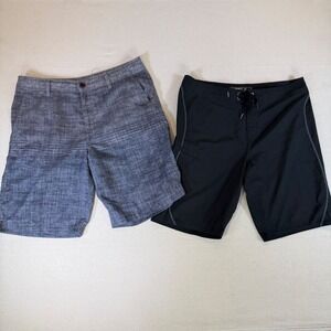 O'Neill Mens Board Shorts Size 34 2-Lot Hyperfreak Black And Grey Striped Hybrid